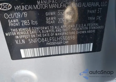 2020 Hyundai Elantra Sel from USA, damaged, VIN 5NPD84LF5LH550898